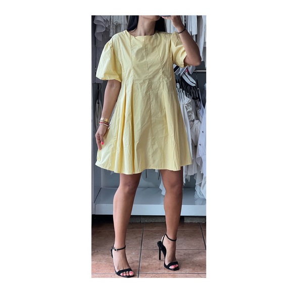 Anthropologie Maeve Yellow Puff Sleeve Pleated Mini Dress NWOT X-Large - Picture 4 of 9